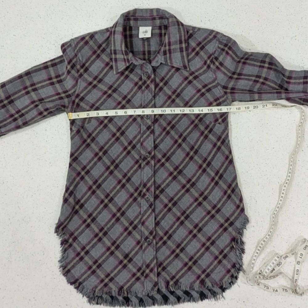Cabi Highland Flannel Gray Purple Plaid Button Down Tunic Shirt Long Sleeve XS - Picture 5 of 10